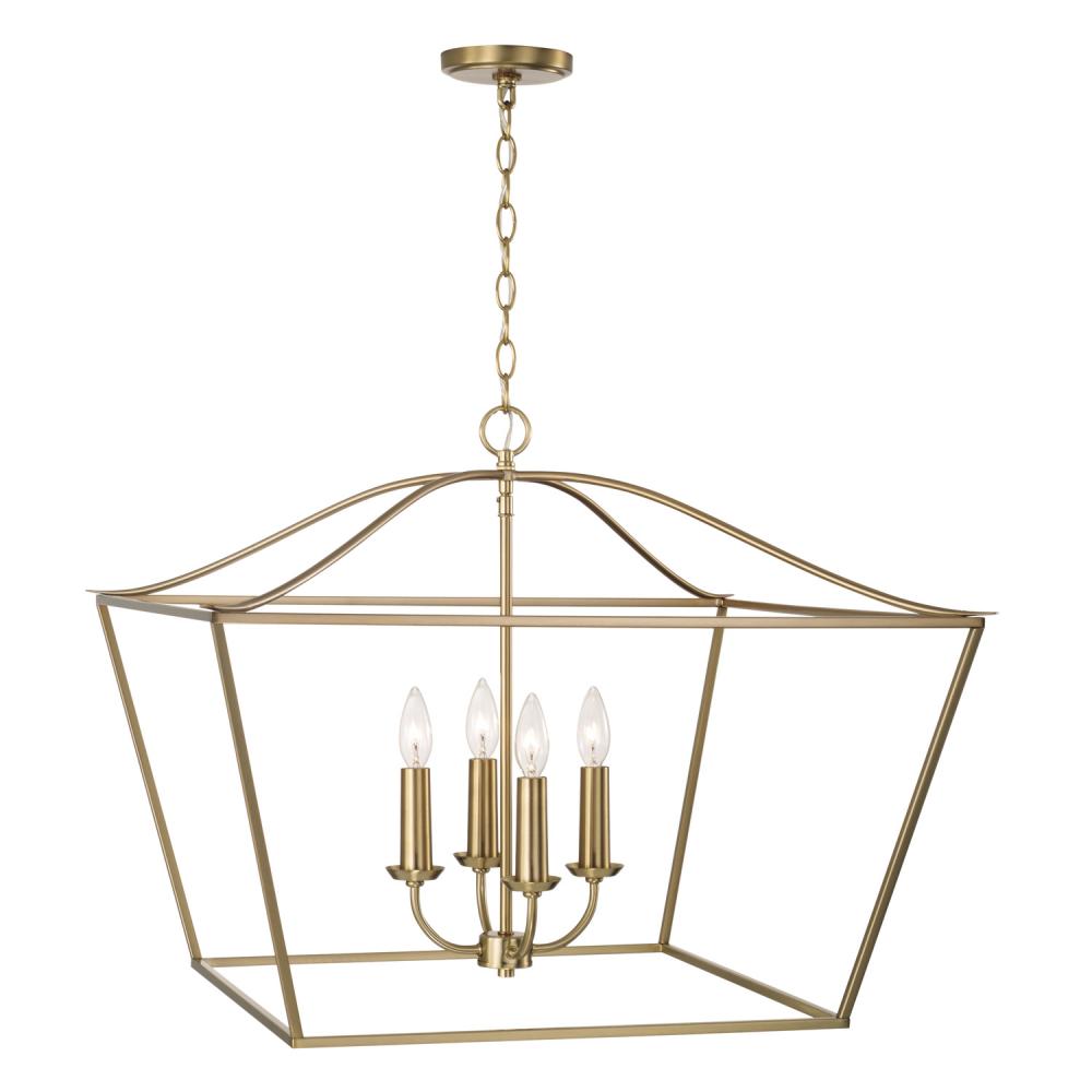 4-Light Foyer Pendant Lantern in Matte Brass