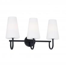 Capital 155231MB-550 - 3-Light Vanity in Matte Black with Tapered Soft White Glass