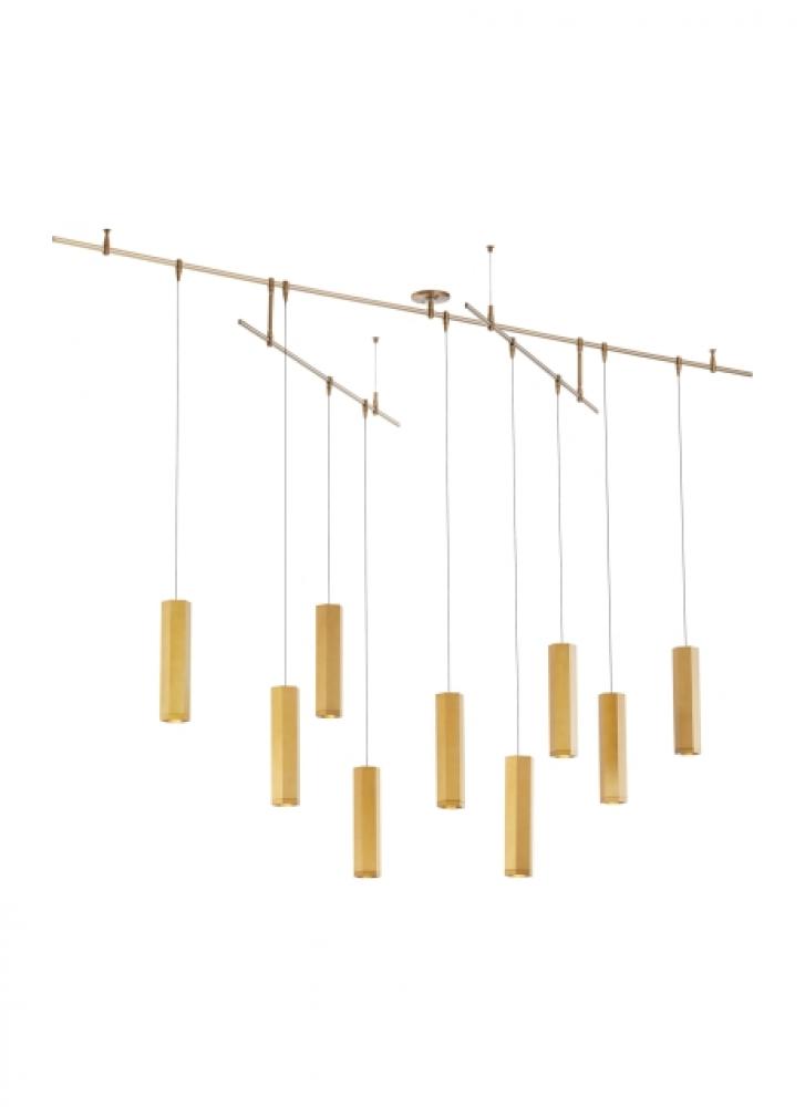 Modern Blok dimmable LED Small Chandelier Ceiling Light in an Aged Brass/Gold Colored finish