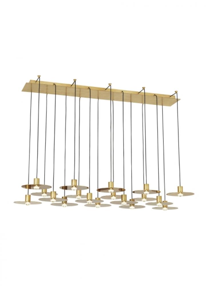 Modern Eaves dimmable LED 18-light in a Natural Brass/Gold Colored finish Ceiling Chandelier