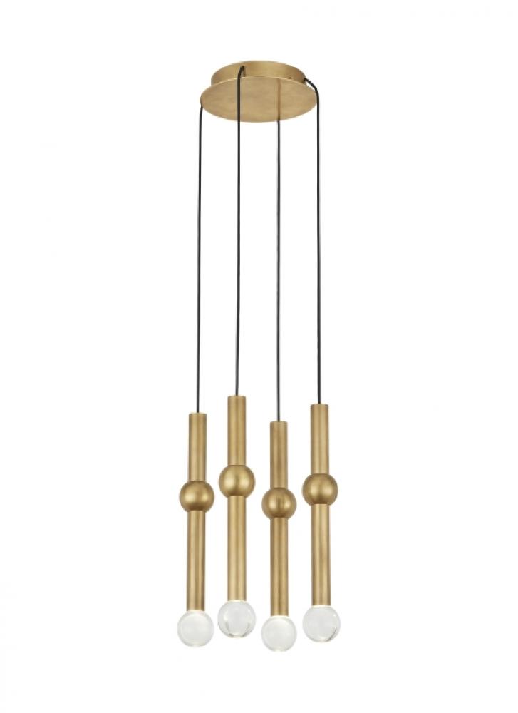 Modern Guyed dimmable LED 4-light Ceiling Chandelier in a Natural Brass/Gold Colored finish