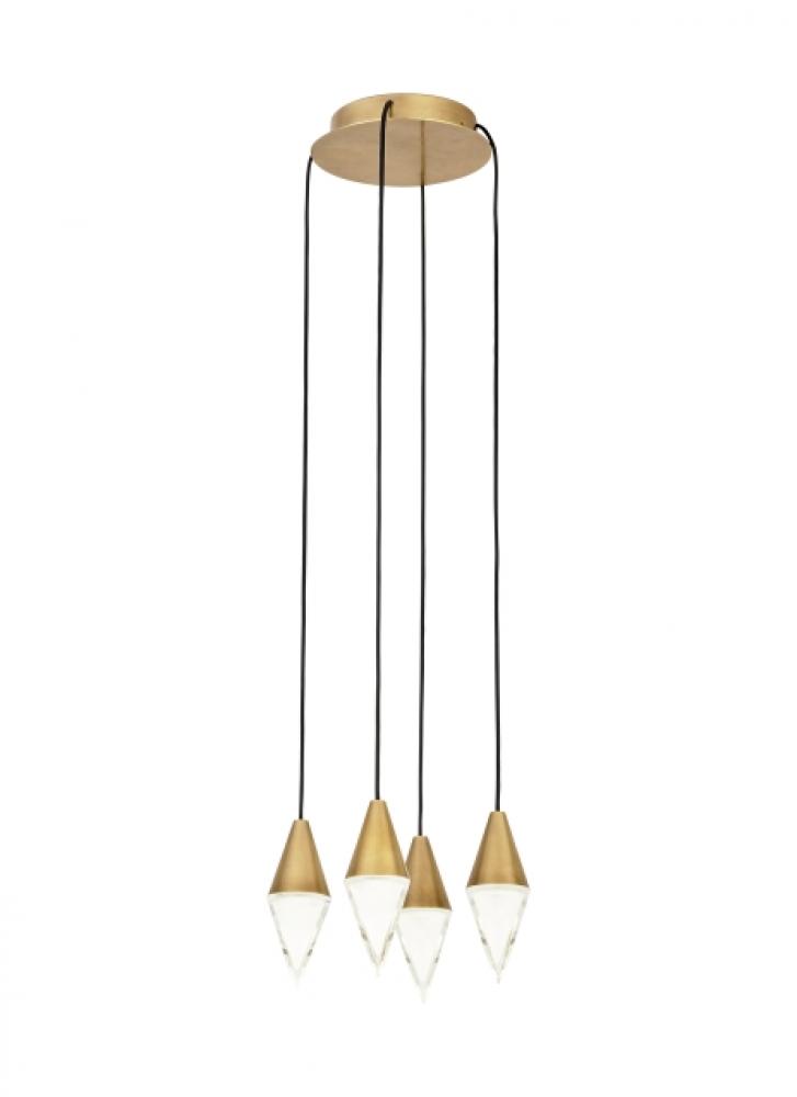 Modern Turret dimmable LED 4-light Ceiling Chandelier in a Natural Brass/Gold Colored finish
