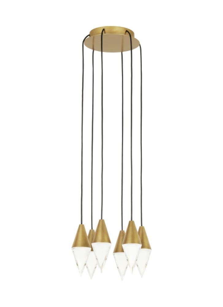 Modern Turret dimmable LED 6-light Ceiling Chandelier in a Natural Brass/Gold Colored finish