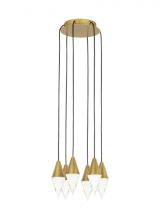 Visual Comfort & Co. Modern Collection 700TRSPTRT6RNB-LED930 - Modern Turret dimmable LED 6-light Ceiling Chandelier in a Natural Brass/Gold Colored finish