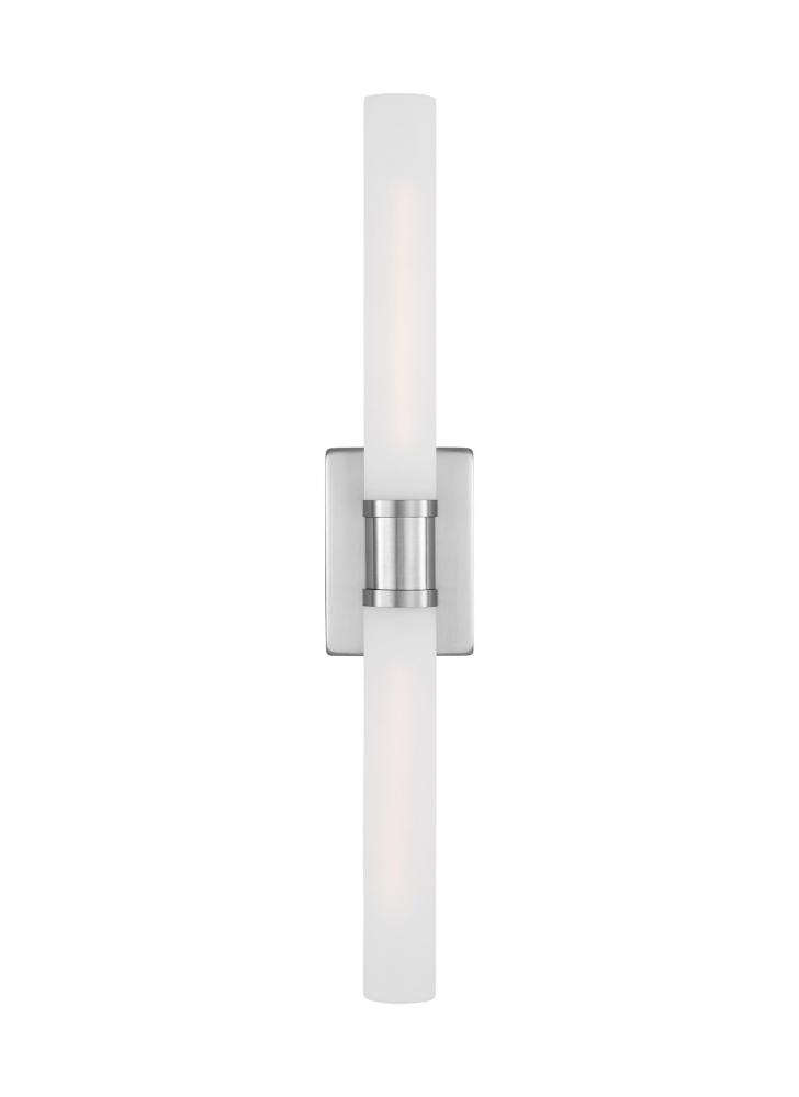 Keaton modern industrial 2-light indoor dimmable large bath vanity wall sconce in brushed nickel sil
