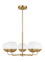 Visual Comfort & Co. Studio Collection 3168105-848 - Alvin modern 5-light indoor dimmable chandelier in satin brass gold finish with white milk glass glo