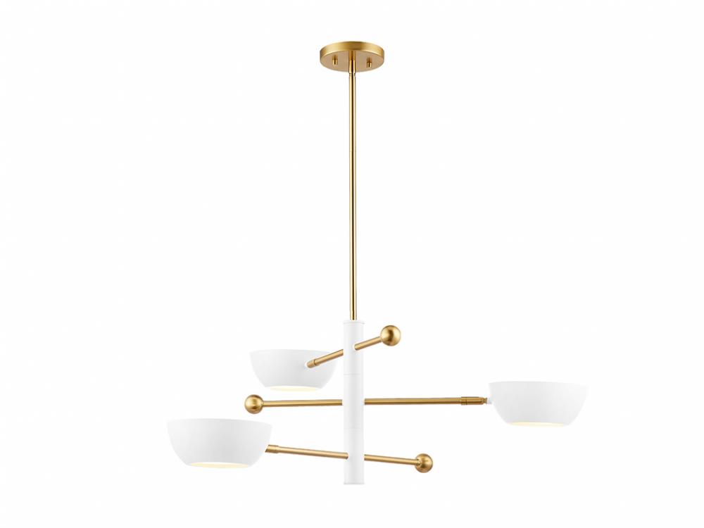 3-Light Chandelier in White and Natural Brass