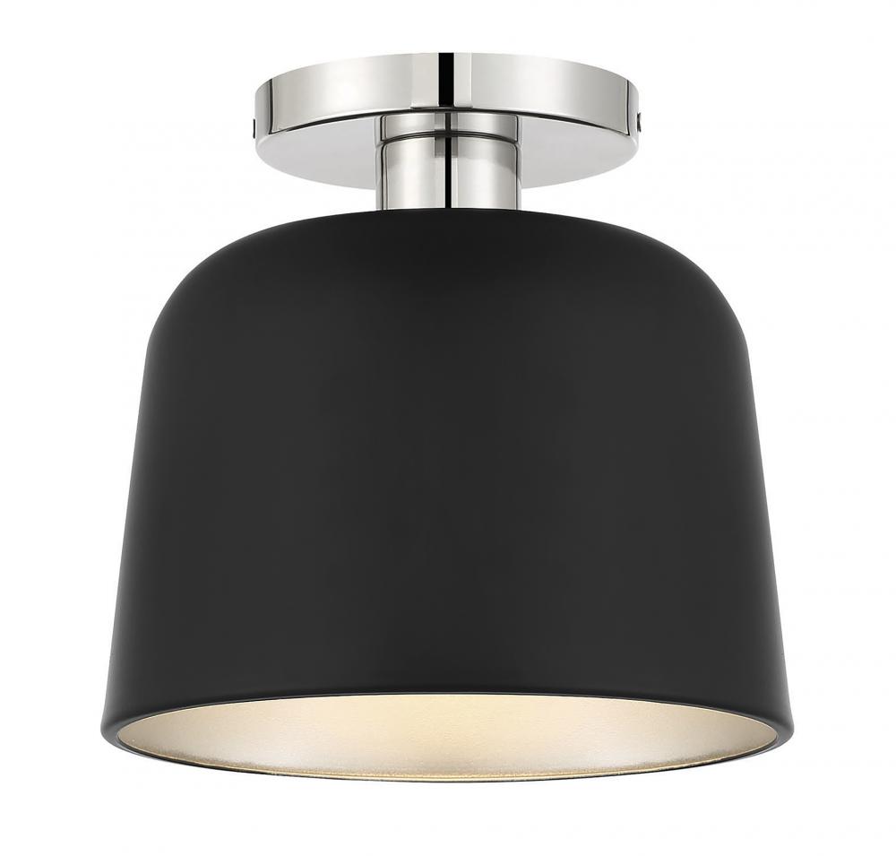 1-Light Ceiling Light in Matte Black with Polished Nickel