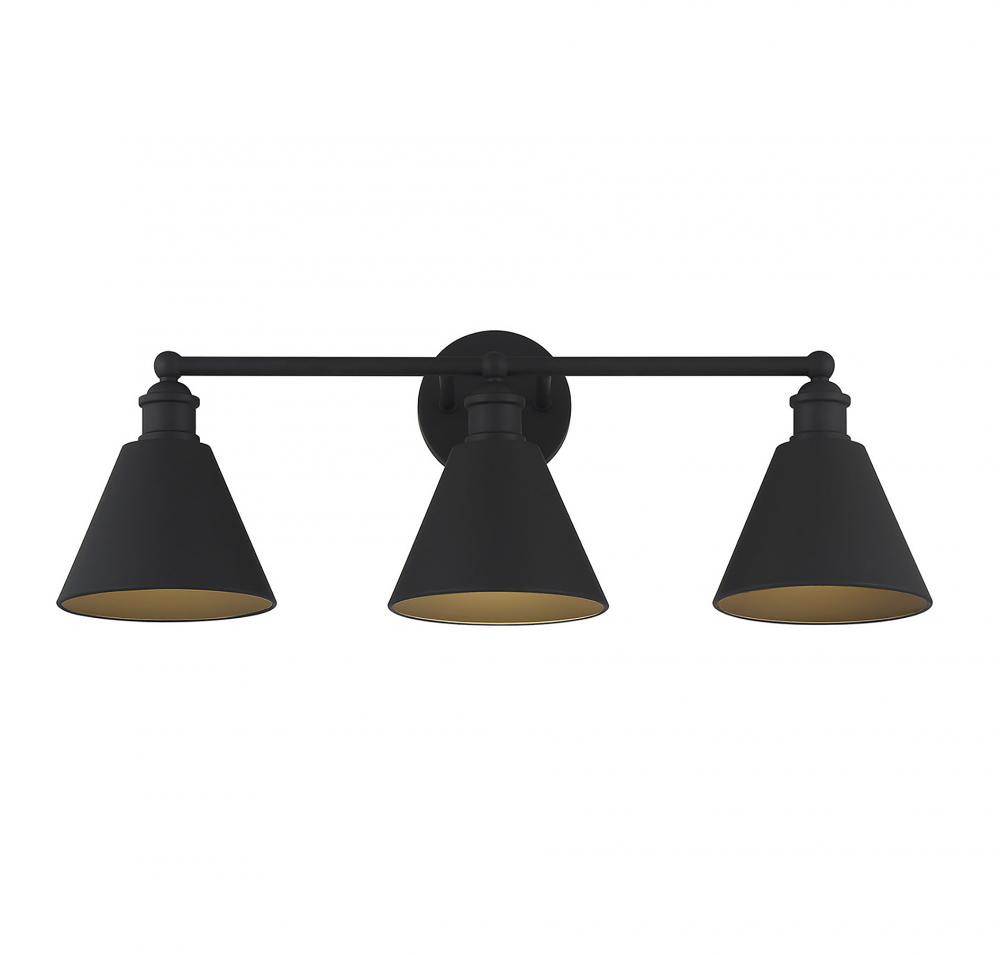 3-Light Bathroom Vanity Light in Matte Black