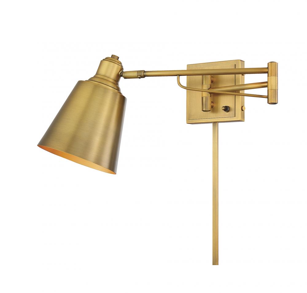 1-Light Adjustable Wall Sconce in Natural Brass