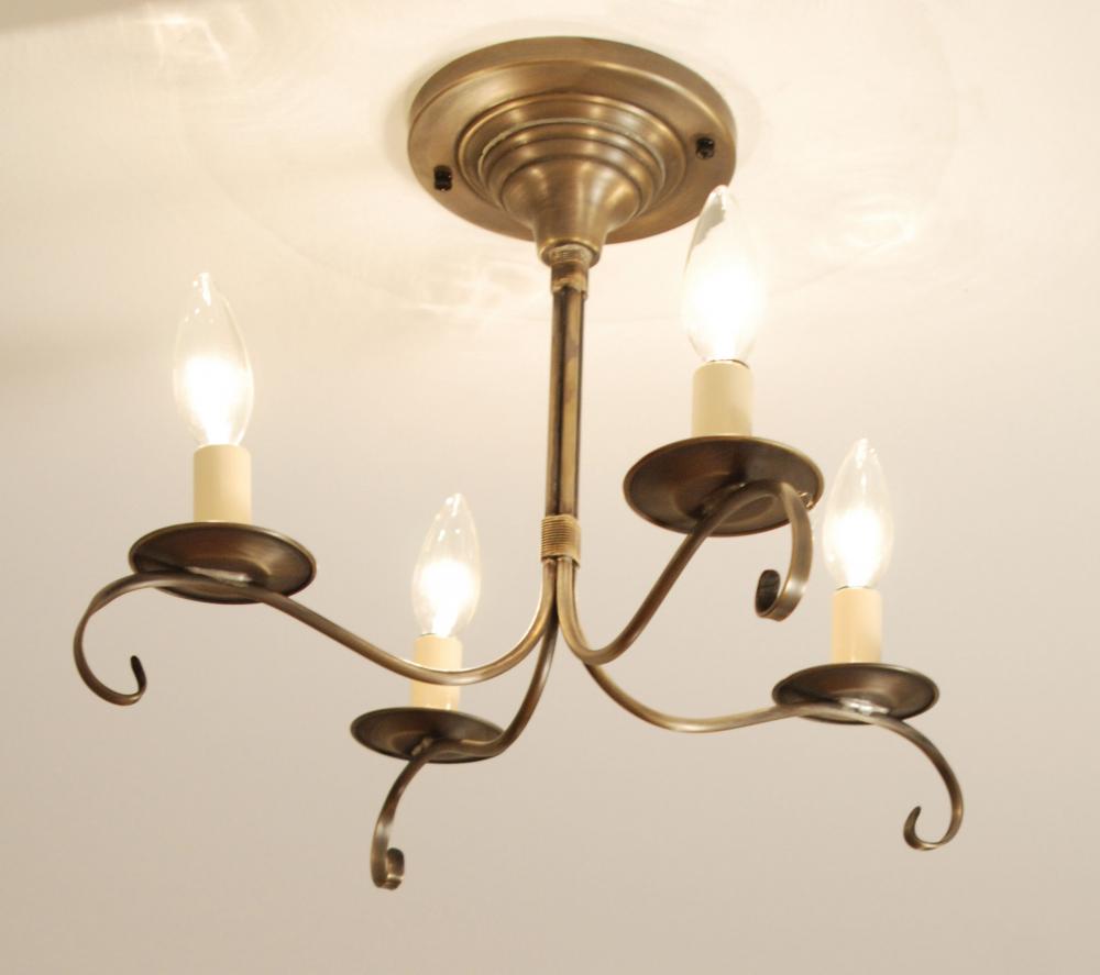 Flush S-Arms With Curl Antique Brass 4 Candelabra Sockets