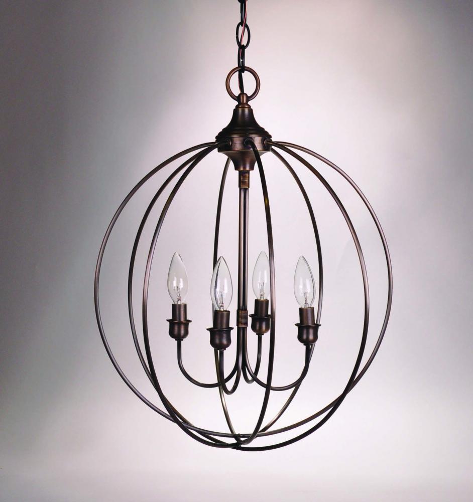 Hanging Circle Chandelier Antique Brass 4 Candelabra Sockets