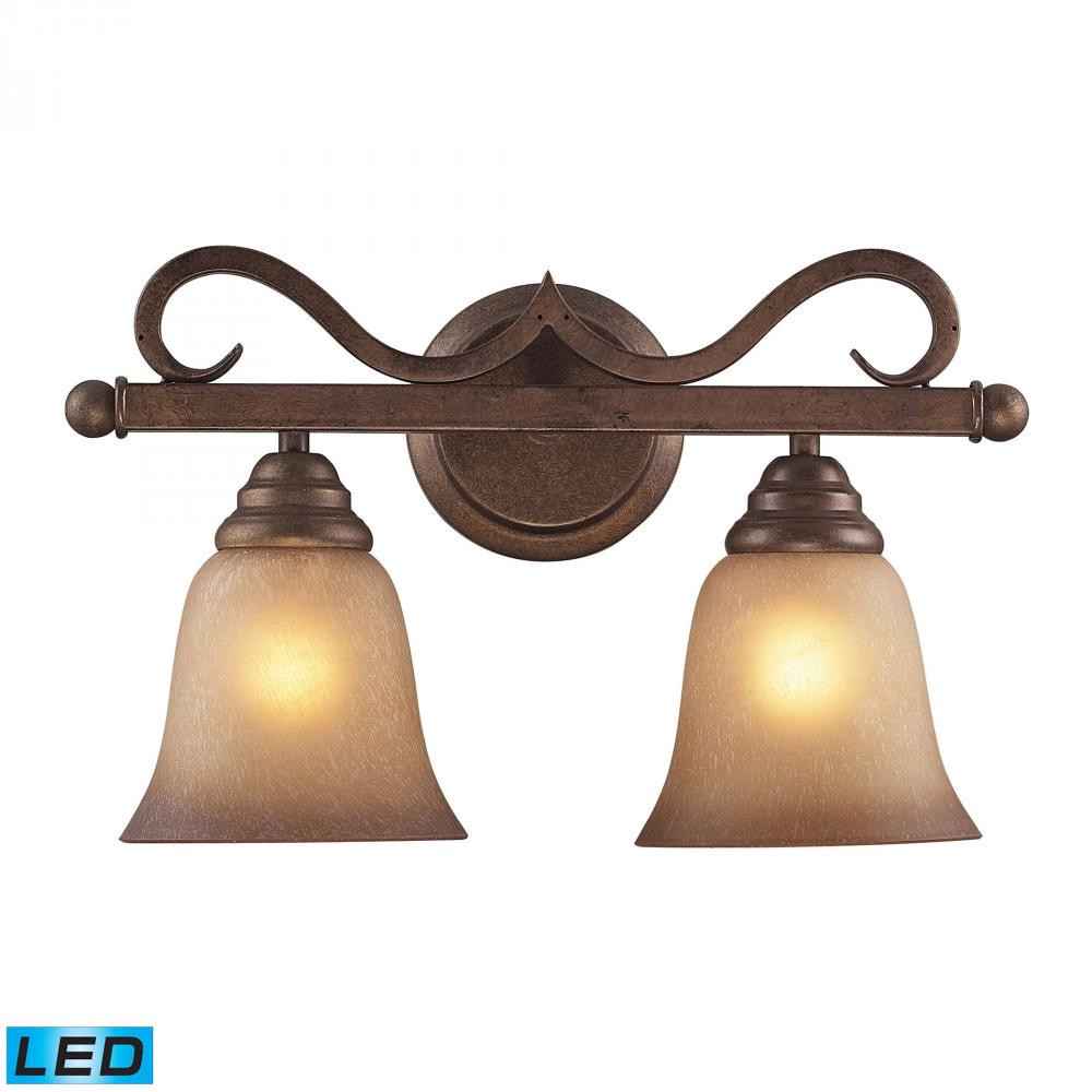 2 Light Vanity in Mocha and Antique Amber Glass - LED, 800 Lumens (1600 Lumens Total) with Full Scal