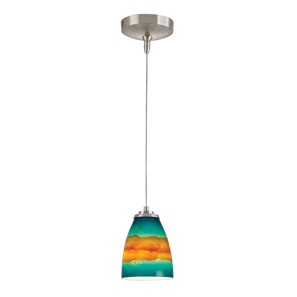 Low Voltage MR16 Collection 1 light mini pendant in Brushed Nickel with Sandy (SY) Glass
